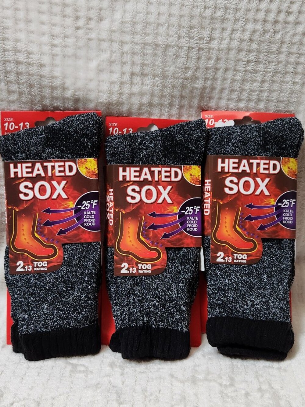 HEATEDSOX Three (3) Pairs Men's Warming Socks - Sz 10-13 - NEW NWT